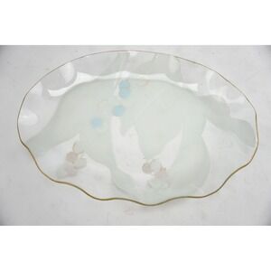 Vintage‎ Frosted Glass Floral Serving Platter Gold Trim Scalloped Edge